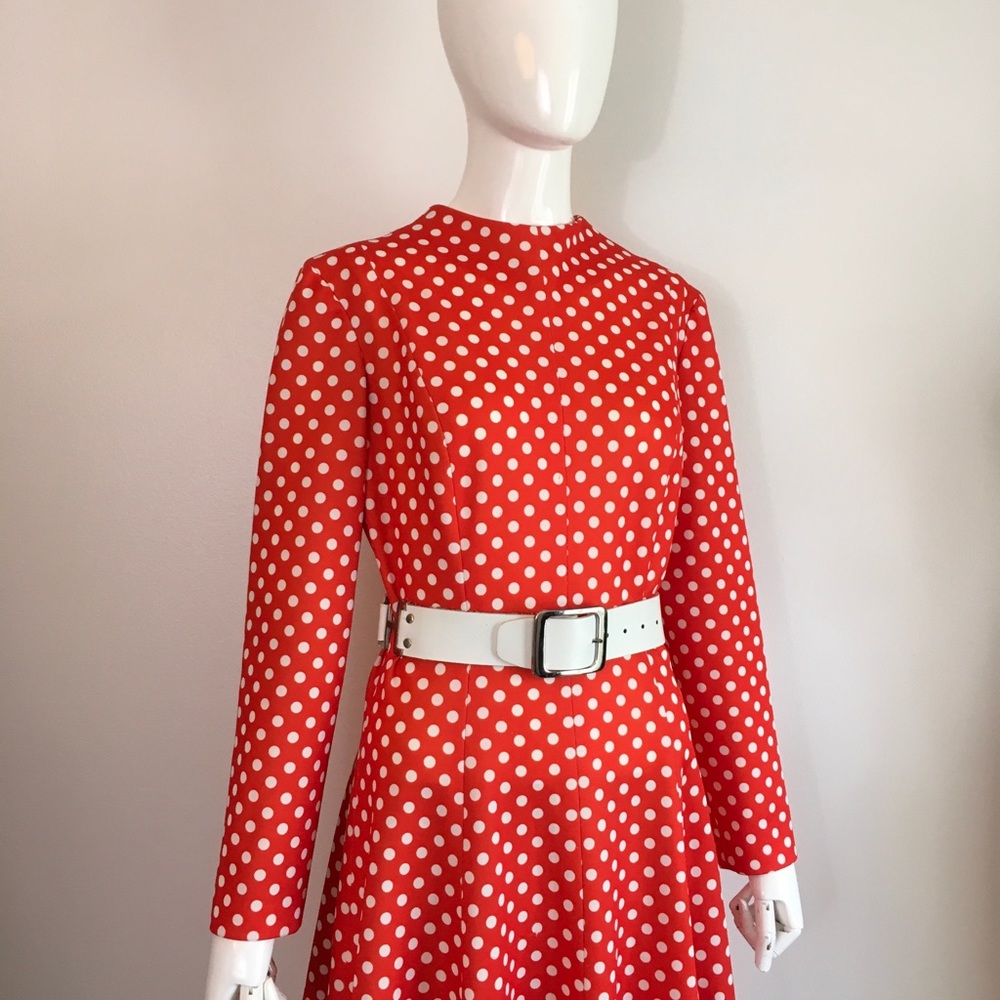 Vintage 1960s 1970s Mod Polka Dot Red White Dress - Picture 4 of 7